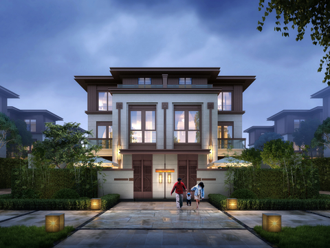 Neo-Chinese Style Villa Appearance Night View