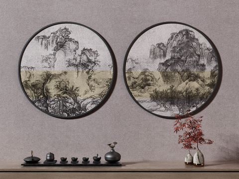 New Chinese Decorative Painting Tea Set Round Hanging Painting