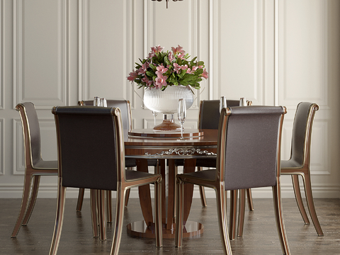 European-style round dining table and chairs