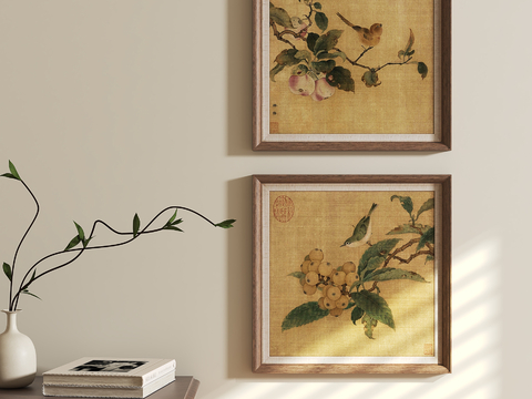 Neo-Chinese Style Retro Hanging Painting Plant Painting