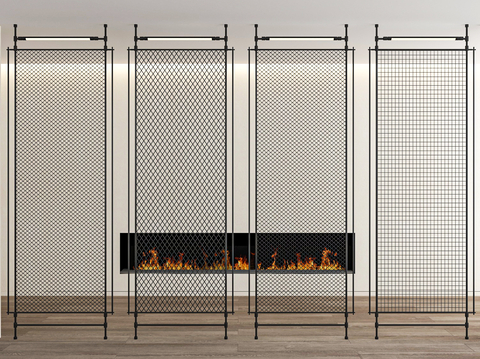 Metal mesh partition electronic fireplace