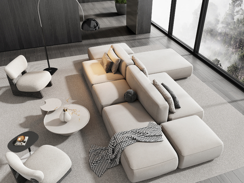 Modern Multiplayer Sofa Coffee Table Sectional Sofa