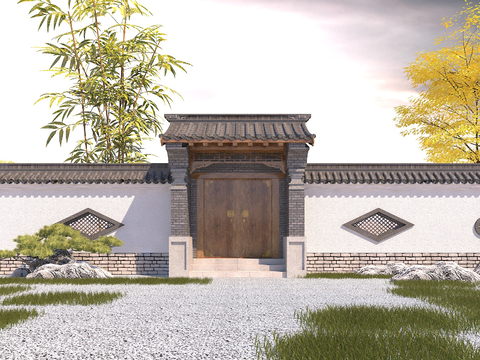 Chinese style courtyard wall courtyard gate