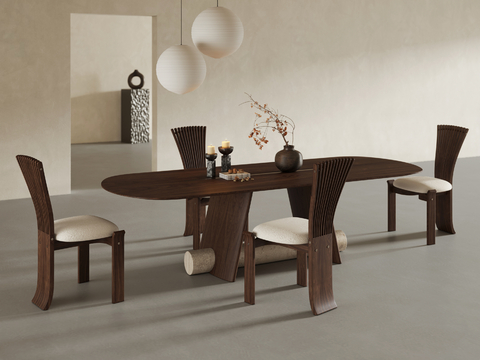 Wabi-sabi Style Solid Wood Dining Table and Chair