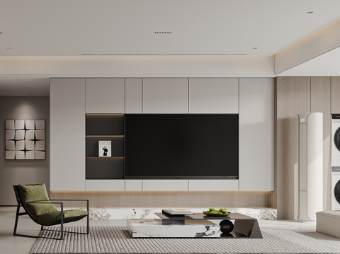 Modern minimalist Living&Dining Room TV Wall