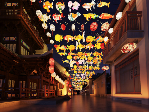 Chinese-style Guochao Commercial Street Fish Lantern Fish Lantern Carp Lantern Night Market