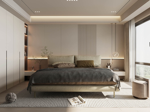 Modern Affordable Luxury Style Home Bedroom Gray Style Bedroom Master Bedroom Second Bedroom Elderly Room Double Queen Bed Wardrobe