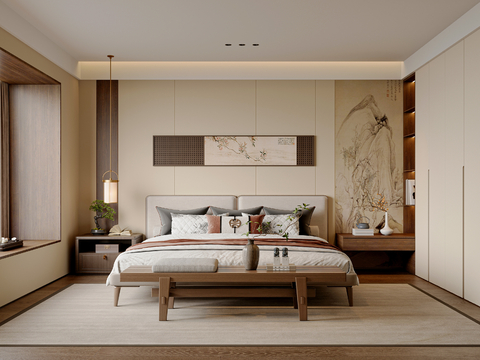 Neo-Chinese Style Bedroom Master Bedroom Song Style Bedroom