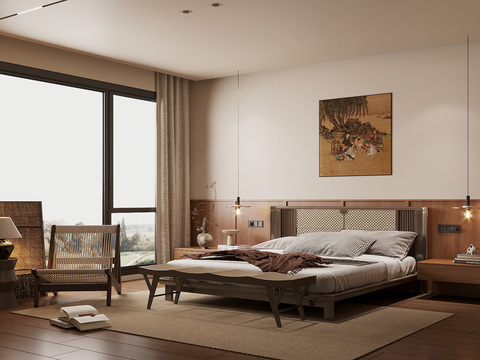 Mid-century Style Home Bedroom Middle Ancient Style Elder Room Second Bedroom