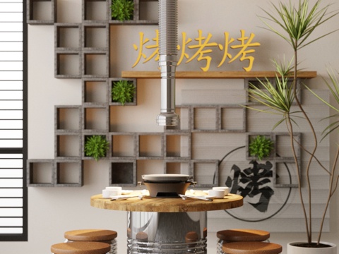 Industrial Style Dining Table and Chair Barbecue Shop Table and Chair