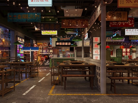 Industrial style nostalgic barbecue shop barbecue shop Hot Pot DiningRoom skewers shop Chinese restaurant hot pot tables and chairs