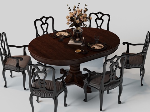 French Dining Table and Chair Oval Dining Table