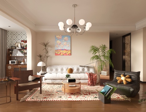 Mid-ancient Style Living Room Horizontal Hall Living Room Small Apartment Living Room Sofa Coffee Table Combination Retro Style Living Room