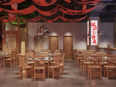 New Chinese Tea DiningRoom New Chinese Hot Pot Restaurant New Chinese Barbecue Barbecue Restaurant Bamboo Dining Table and Chair Combination