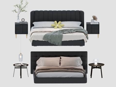 Modern double bed with headboard backrest cortical bed