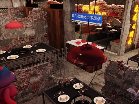 Industrial Style Hot Pot DiningRoom Barbecue Restaurant