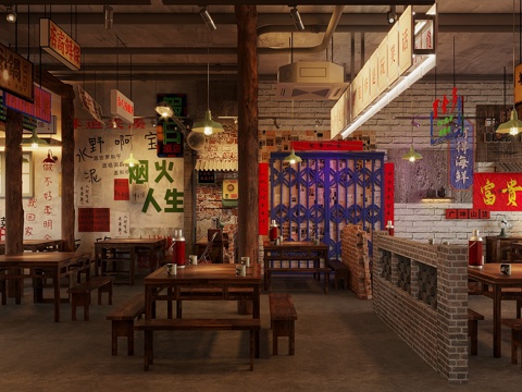 Industrial style nostalgic barbecue shop barbecue shop Hot Pot DiningRoom skewers shop Chinese restaurant hot pot tables and chairs