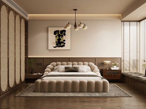 Mid-century Style Home Bedroom Middle Ancient Style Elder Room Second Bedroom Middle Ancient Style Bedroom Bed Middle Bedside Table