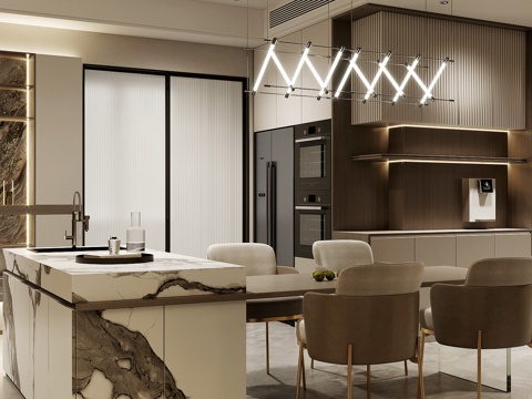 Modern Affordable Luxury Style Home DiningRoom Open Restaurant Island Restaurant Kitchen Restaurant Light Luxury Sideboard