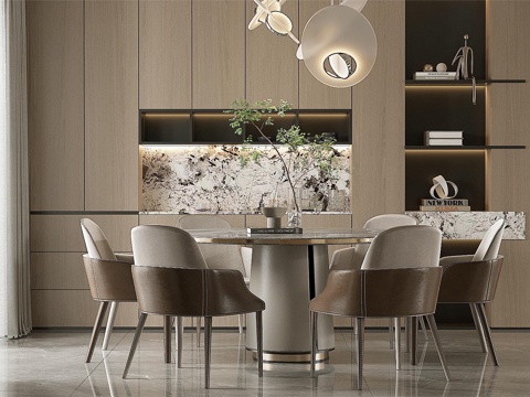 Modern Affordable Luxury Style Italian Home DiningRoom Open Restaurant Island Restaurant Black and White Grey Restaurant Round Table