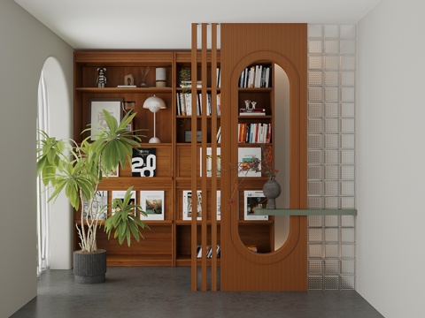 Neo-Chinese Style Bookcase Bookcase Screen Partition Green Plant