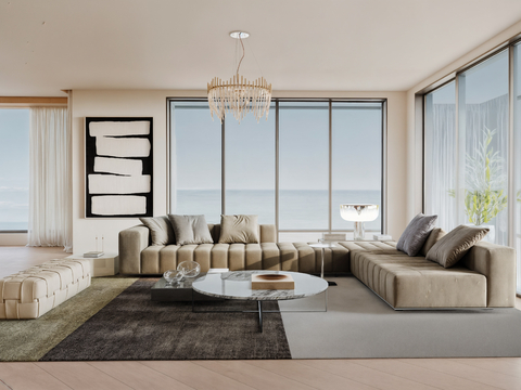 Modern Living Room Sea View Living Room Sofa Combination Sideboard Chandelier