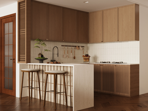 New Chinese Zen Open Kitchen DiningRoom Kitchen Island Kitchen Bar Kitchen Bar Bar Stool