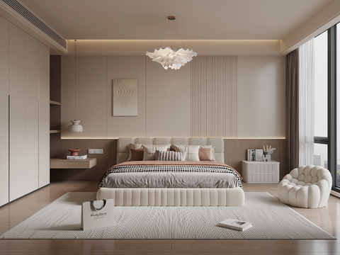 Bedroom Modern Cream Style Bedroom Double Bed Wardrobe