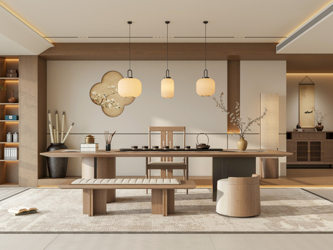 Zen Neo-Chinese Style Tea Room Song Dynasty Aesthetic Wall Song Style Club Tea Room Tea Table and Chair Combination