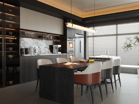 Modern Island DiningRoom Dining Table and Chair Dining Chair Wine Cabinet Sideboard