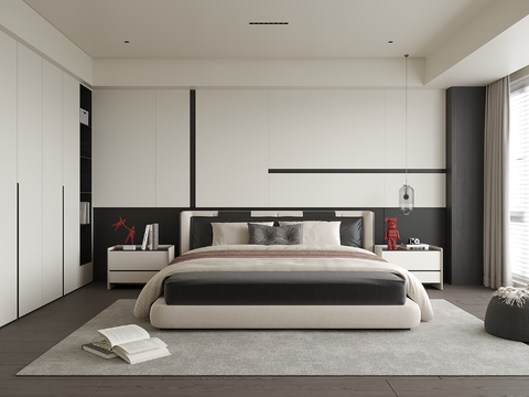 Modern Bedroom Double Bed Bedside Cabinet