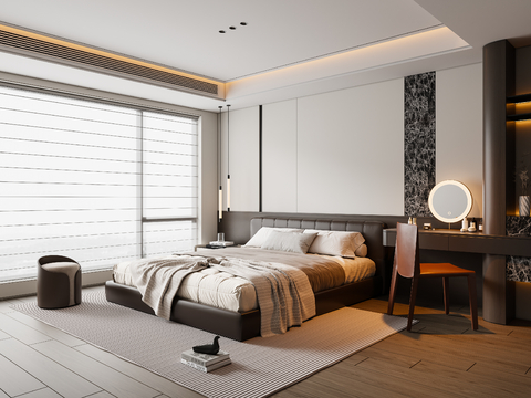 Modern Italian Bedroom Leather Double Bed Bedside Table Chandelier Dresser Carpet