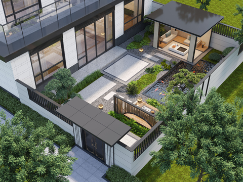 New Chinese Garden Landscape Gazebo Courtyard Waterscape Villa Courtyard Courtyard Sick