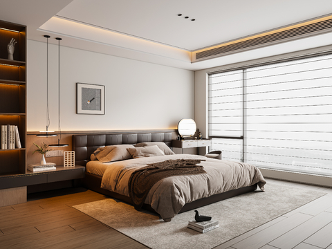 Modern Italian Bedroom Leather Double Bed Dressing Table Chandelier Picture Carpet