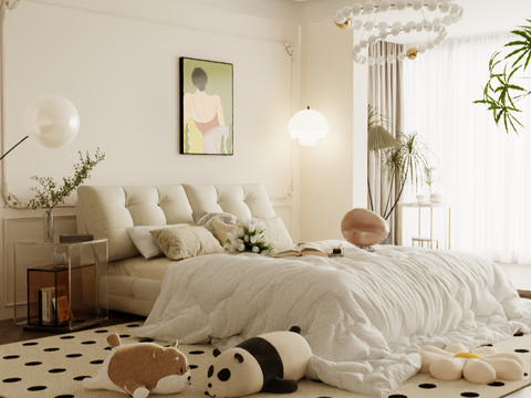 Cream Home Bedroom Cream Style Double Bed Little Red Book Internet Red Pillow Bed Four-piece Set