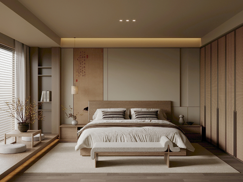 Neo-Chinese Style Middle Ancient Home Bedroom Song Style Bedroom Master Bedroom No Master Lamp Bedroom Floating
