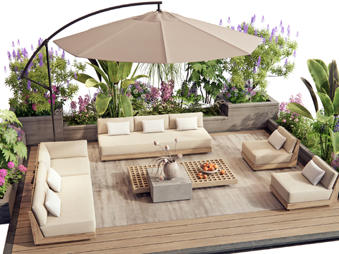 Modern outdoor sofa sofa coffee table combination flowers and plants flower pool plant combination shrub