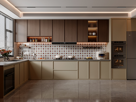 Modern Mid-century Style Kitchen Cabinet Kitchenware Kitchen Appliances Stove Refrigerator