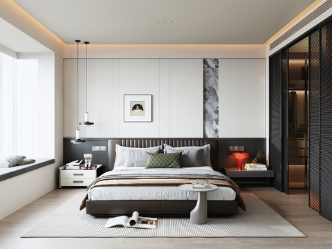 Italian modern black and white gray bedroom double bed bedroom cloakroom bedside table bedside Wall