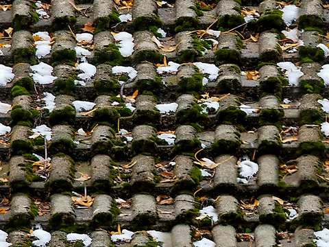 Seamless villa building snow covered roof tiles