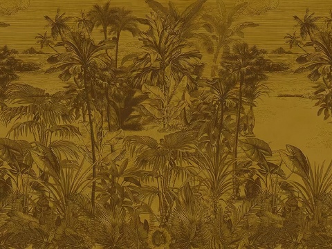 Retro Yellow Tropical Plants Wallpaper Mural