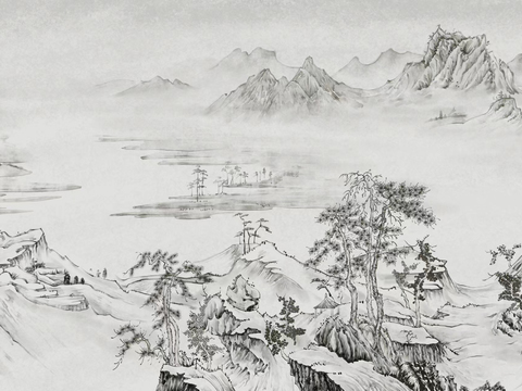 New Chinese black and white landscape wallpaper mural