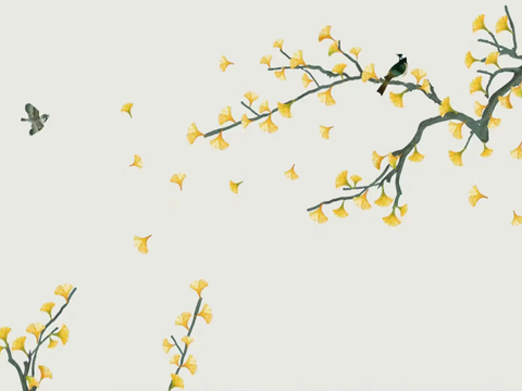 New Chinese Style Flowers and Birds Ginkgo Leaves Wallpaper Mural