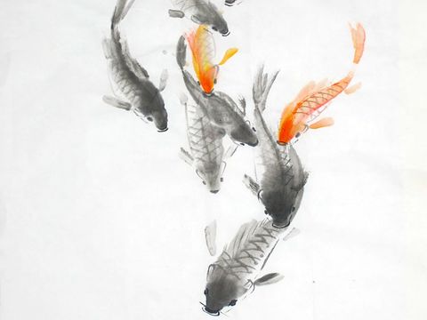 Chinese ink painting of flowers, birds, fish and insects