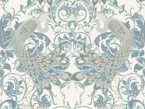 china blue animal and plant print wallpaper