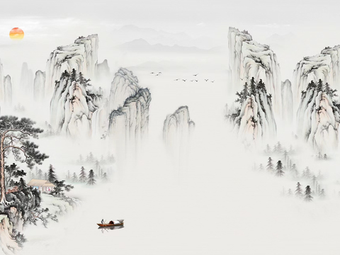 Chinese landscape ink wallpaper mural