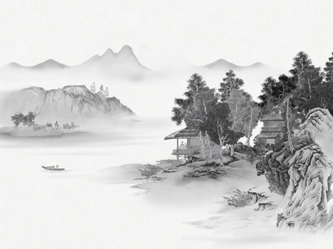 Chinese black and white landscape ink wallpaper mural