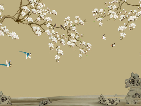 Chinese Style Flower and Bird Wallpaper Mural