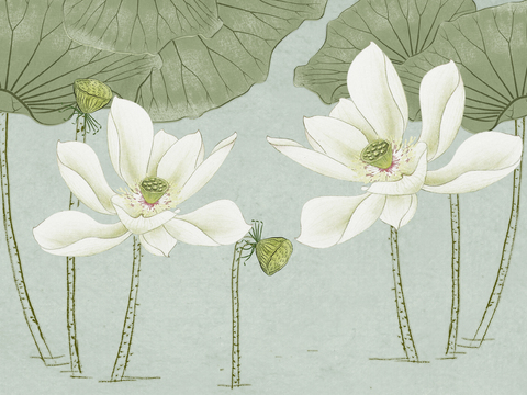 New Chinese Lotus Fresco