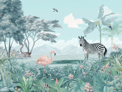 Tropical Animals and Plants Wallpaper Mural